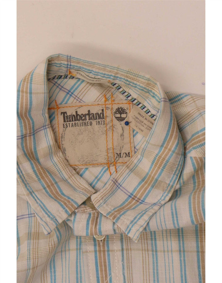 Timberland Mens Short Sleeve Standard Fit Shirt Medium Blue Check Cotton