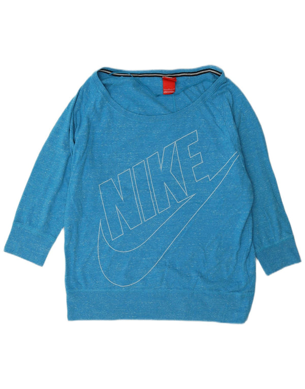 Nike Dame 3/4-ærmet grafisk sweatshirt trøje UK 16 Large Blue Flecked