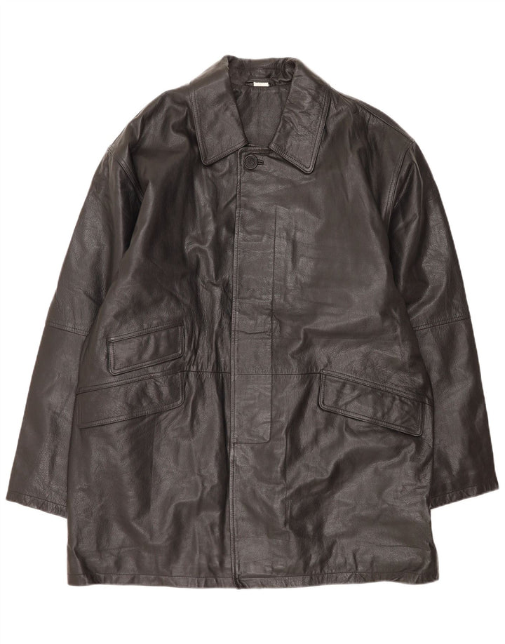Vintage Mens Leather Coat UK 44/46 XL Black Leather