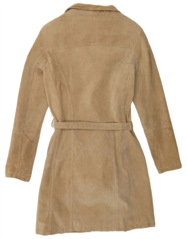Conbipel Womens Suede Overcoat IT 46 Large Khaki Leather