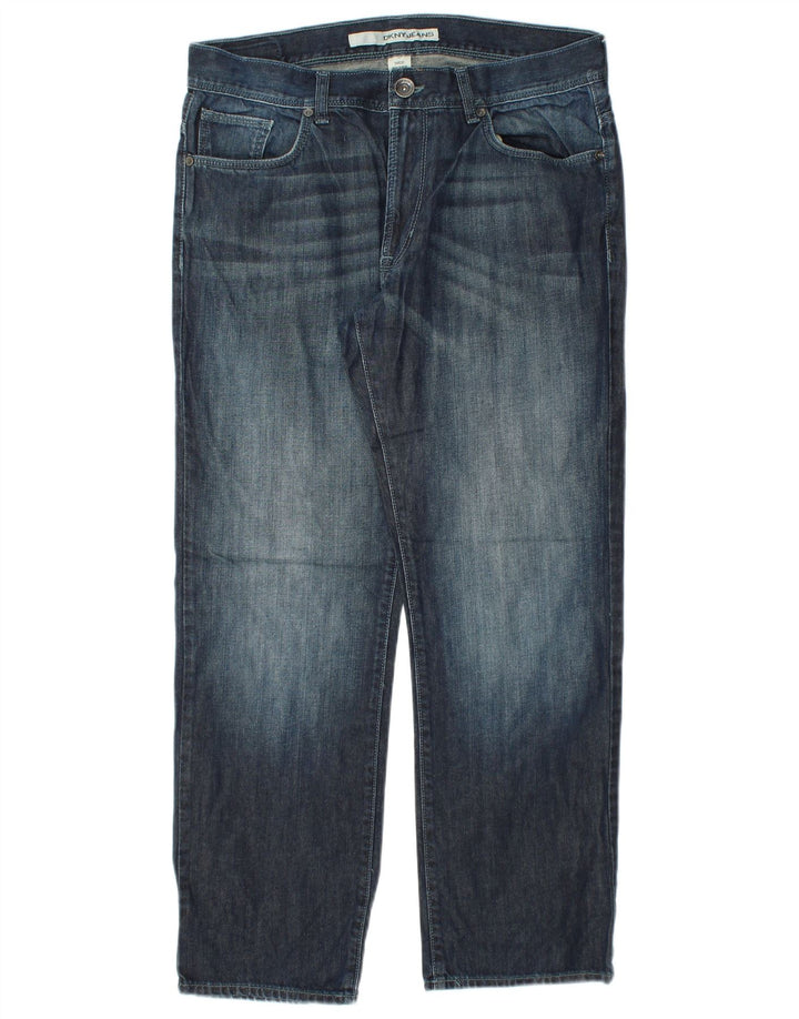 DKNY Mens Straight Jeans W34 L30 Navy Blue Cotton