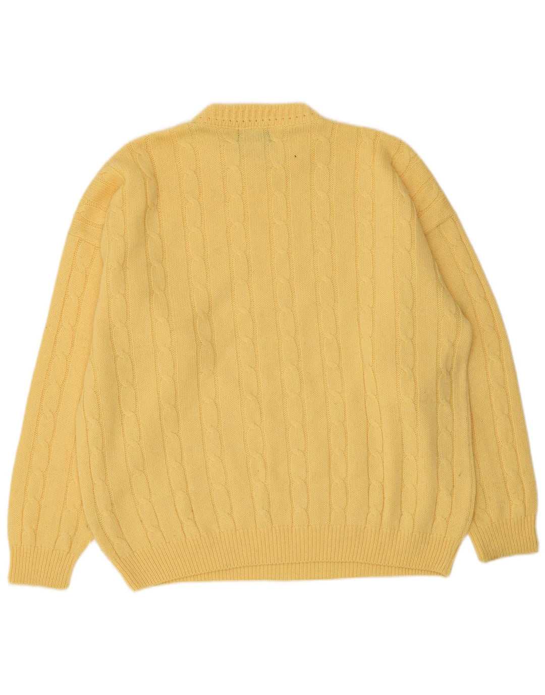 Maglieria Mens Crew Neck Jumper Sweater Large Yellow Wool