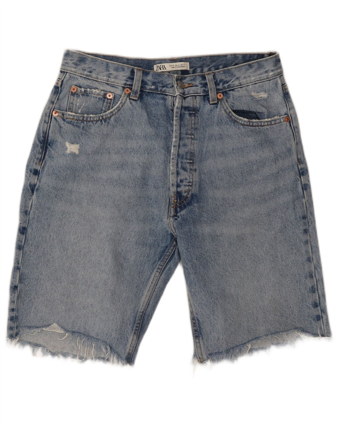 ZARA Distressed denimshorts til mænd W31 mellemblå bomuld