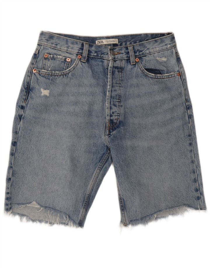 ZARA Distressed denimshorts til mænd W31 mellemblå bomuld