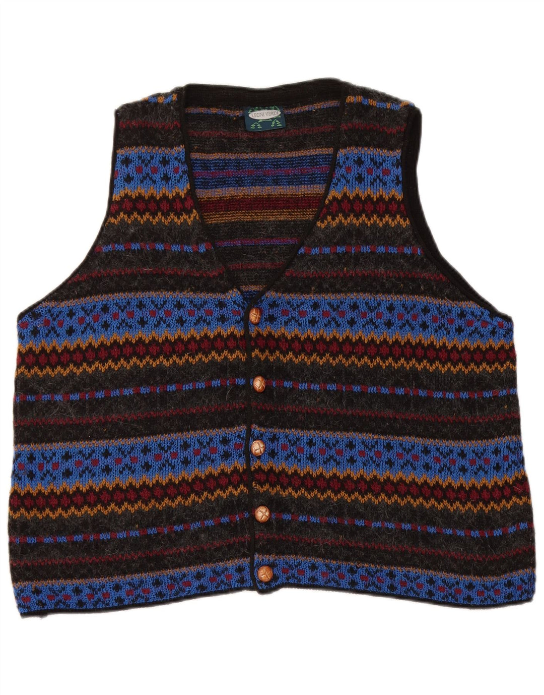 Vintage hombres punto chaleco grande multicolor geométrico