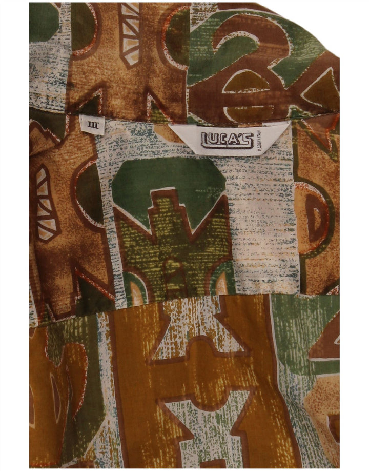 Vintage Kortærmet Herreskjorte Medium Khaki Geometrisk