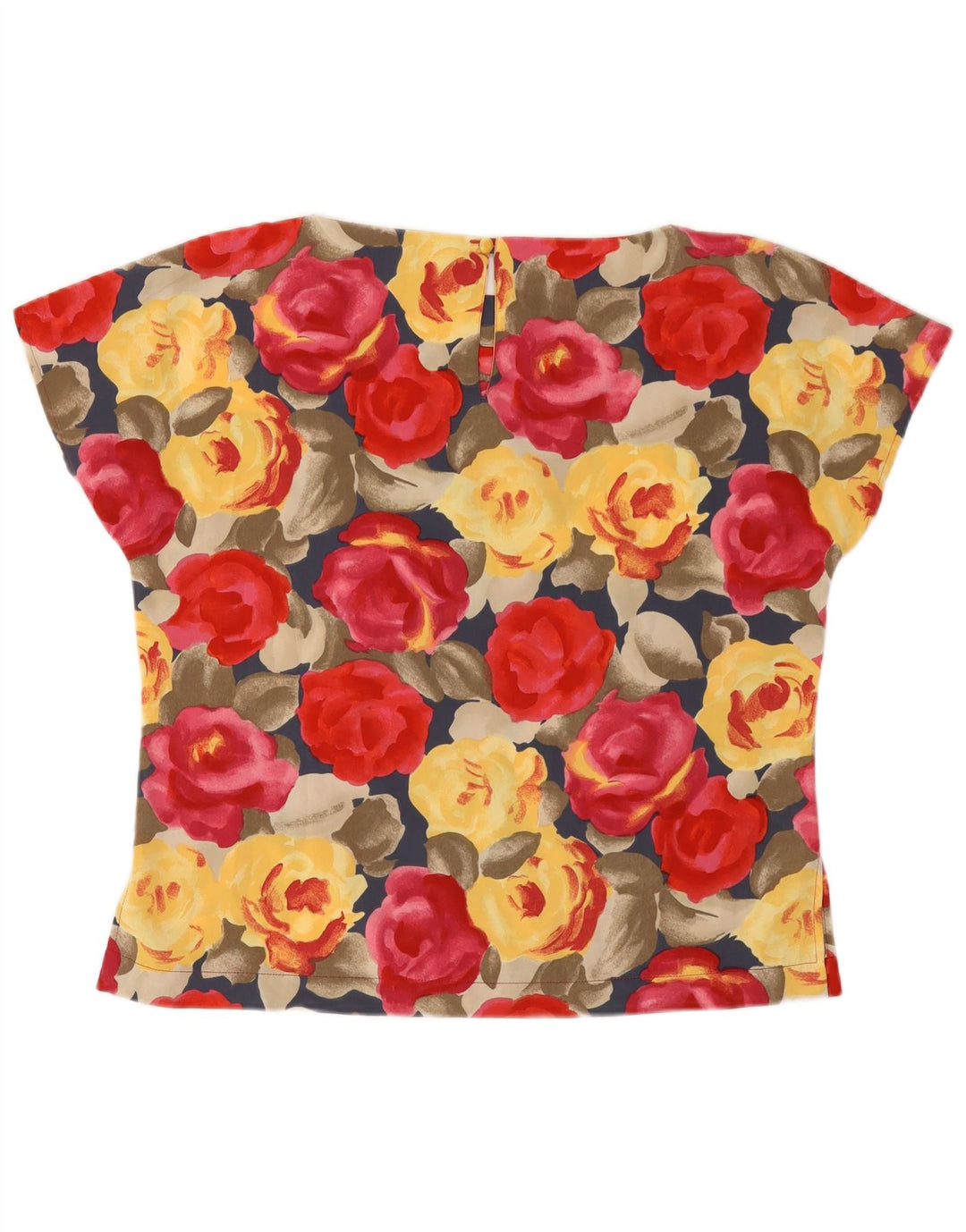 Vintage Damen Bluse Top IT 46 Großes mehrfarbiges Blumenmuster aus Polyester