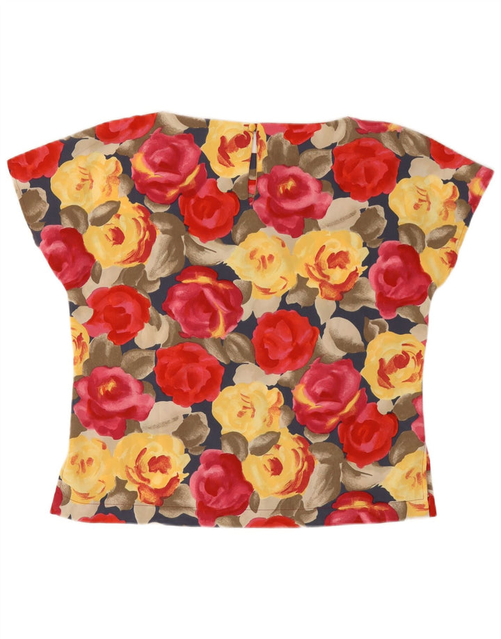 Vintage Damen Bluse Top IT 46 Großes mehrfarbiges Blumenmuster aus Polyester