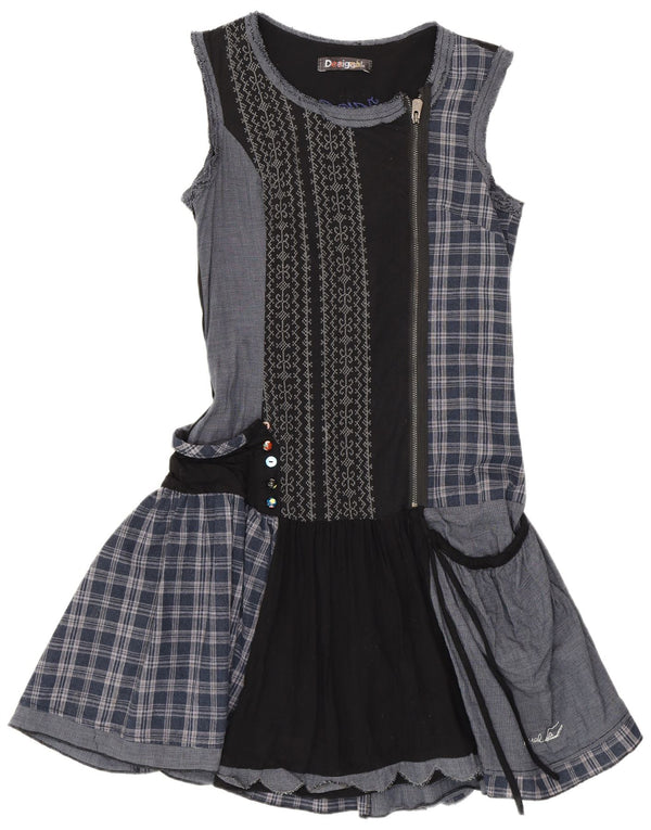 Desigual Dame Drop Waist Dress EU 38 Medium Navy Blue Patchwork
