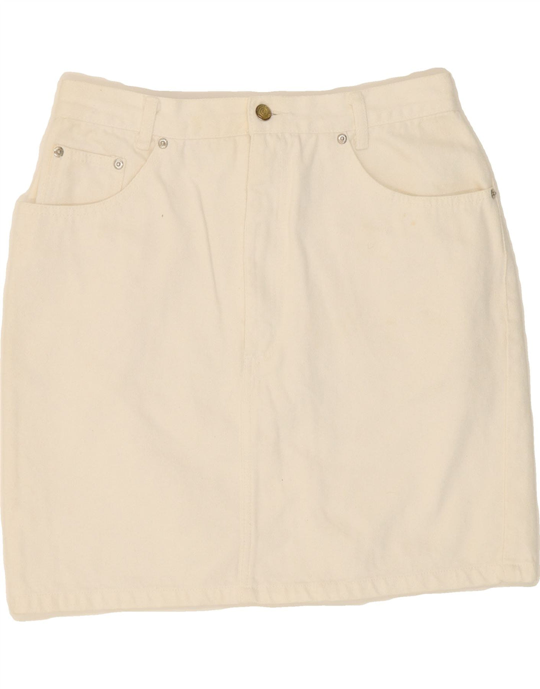 VINTAGE Womens Denim Skirt W30 Medium White Cotton Vintage Vintage and Second-Hand Vintage from Messina Hembry 