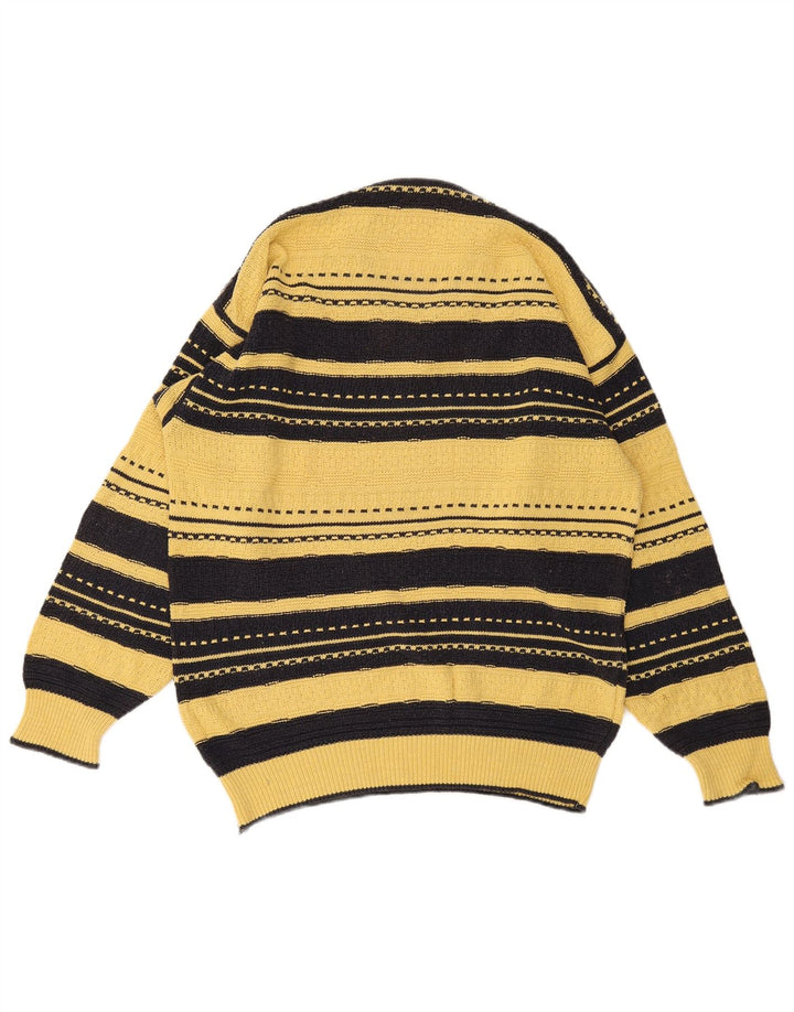 Vintage Mens V-Neck Jumper Sweater Large Yellow Striped