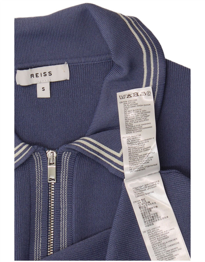 Reiss Mens Zip Neck Polo Shirt Small Blue Viscose