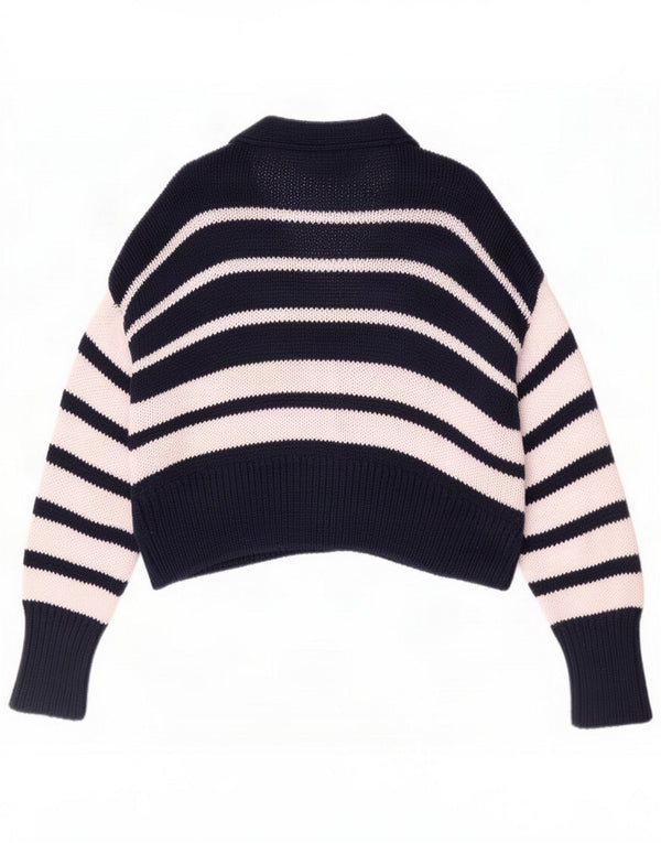 Zara Damen Crop Loose Fit Cardigan Pullover UK 10 Small Marineblau gestreift