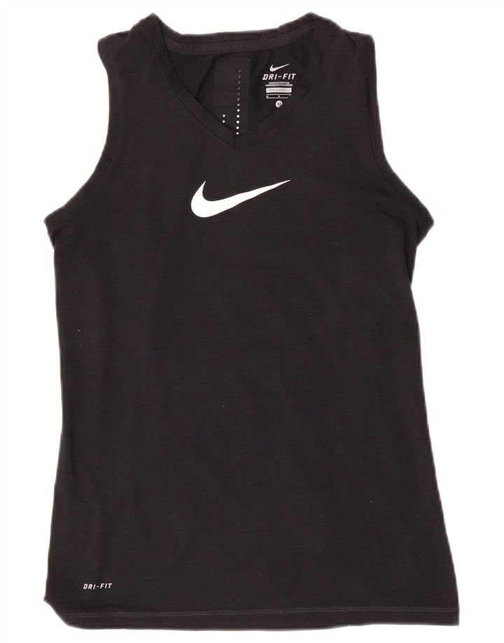 Nike Womens Dri Fit Graphic Vest Top UK 12 Medium Black Polyester