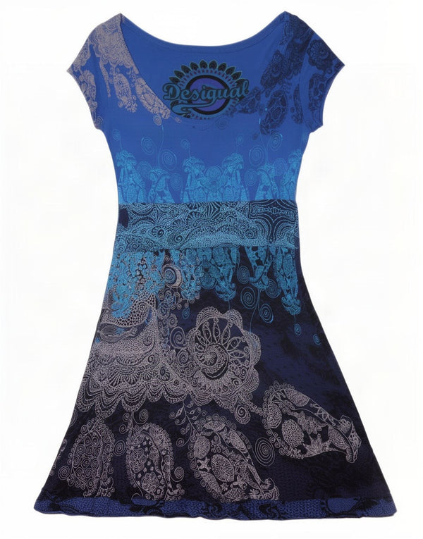 Desigual Damen Grafik-A-Linien-Kleid UK 10 Small Blue Paisley Viscose