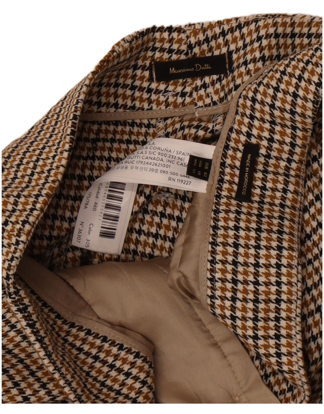 Massimo Dutti Womens Chino Trousers EU 42 Large W32 L32 Brown Houndstooth