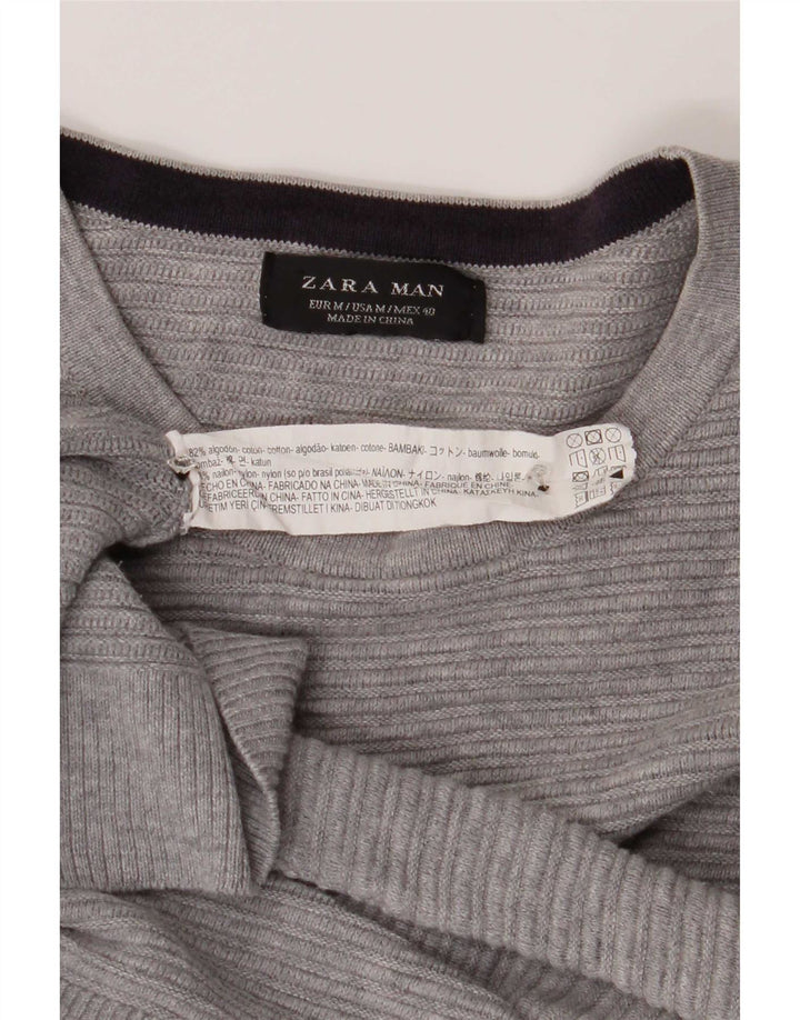 Zara Herre sweater med rund hals, mellemgrå bomuld