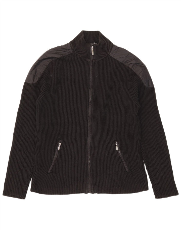 Zara Mens Cardigan Sweater Medium Black Colourblock Cotton