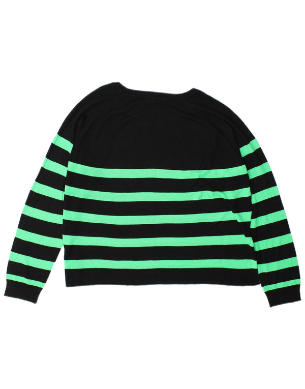 Zara Womens Boat Neck Jumper Sweater UK 14 Medium Black Striped Viscose