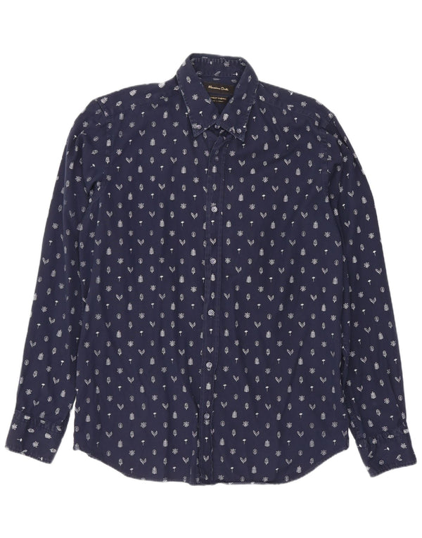 Massimo Dutti Herrenhemd Medium Marineblau mit Blumenmuster