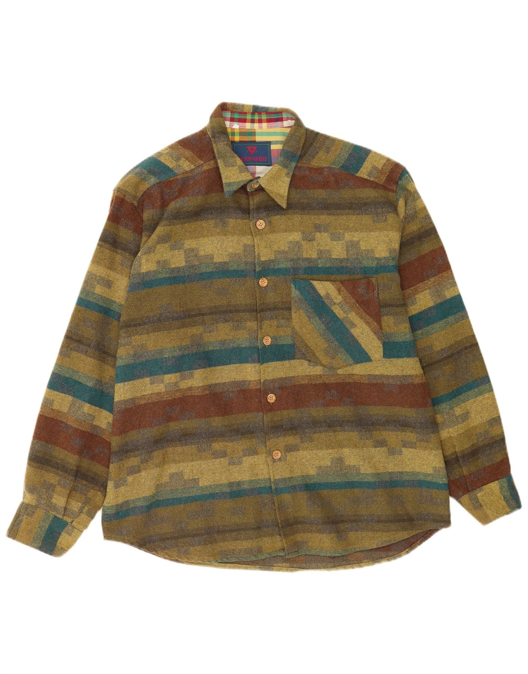 Massaro Chemise en flanelle pour homme à rayures kaki