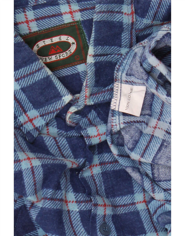 Vintage Herren-Flanellhemd, groß, blau kariert, Baumwolle