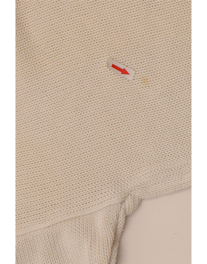 Vintage Womens Graphic V-Neck Jumper Sweater UK 14 Medium White