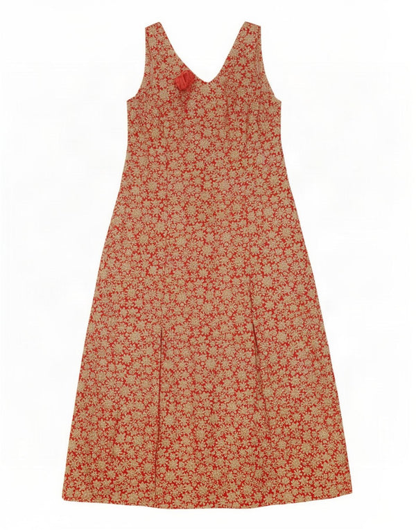 Vintage damska sukienka maxi bez rękawów UK 12, średnia czerwona w kwiaty