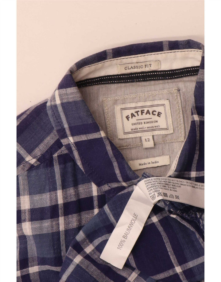 Fat Face Womens Classic Fit Shirt UK 12 Medium Navy Blue Check Cotton