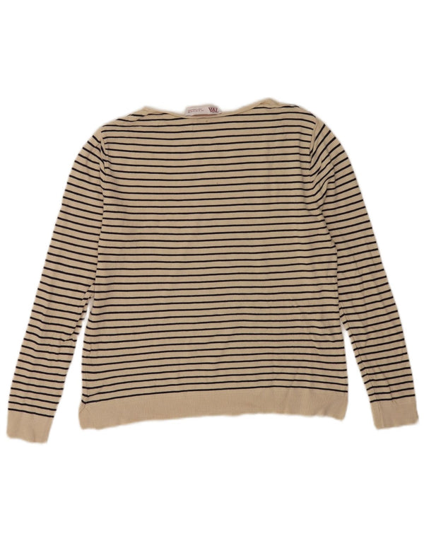 Maglione maglione girocollo da donna Zara UK 10 piccolo a righe bianco sporco