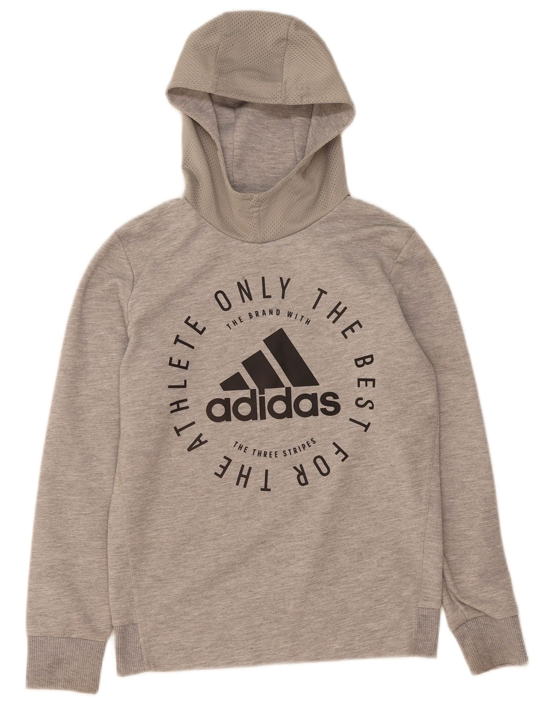 ADIDAS Boys Graphic Hoodie Jumper 13-14 Years Grey Polyester