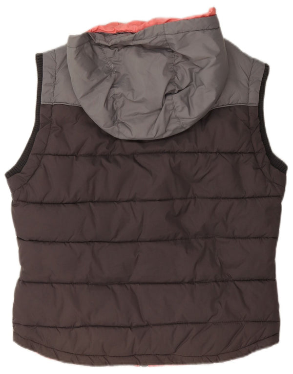 Superdry Mujer Chaleco Acolchado Con Capucha UK 42 Nylon Color Block Gris Medio