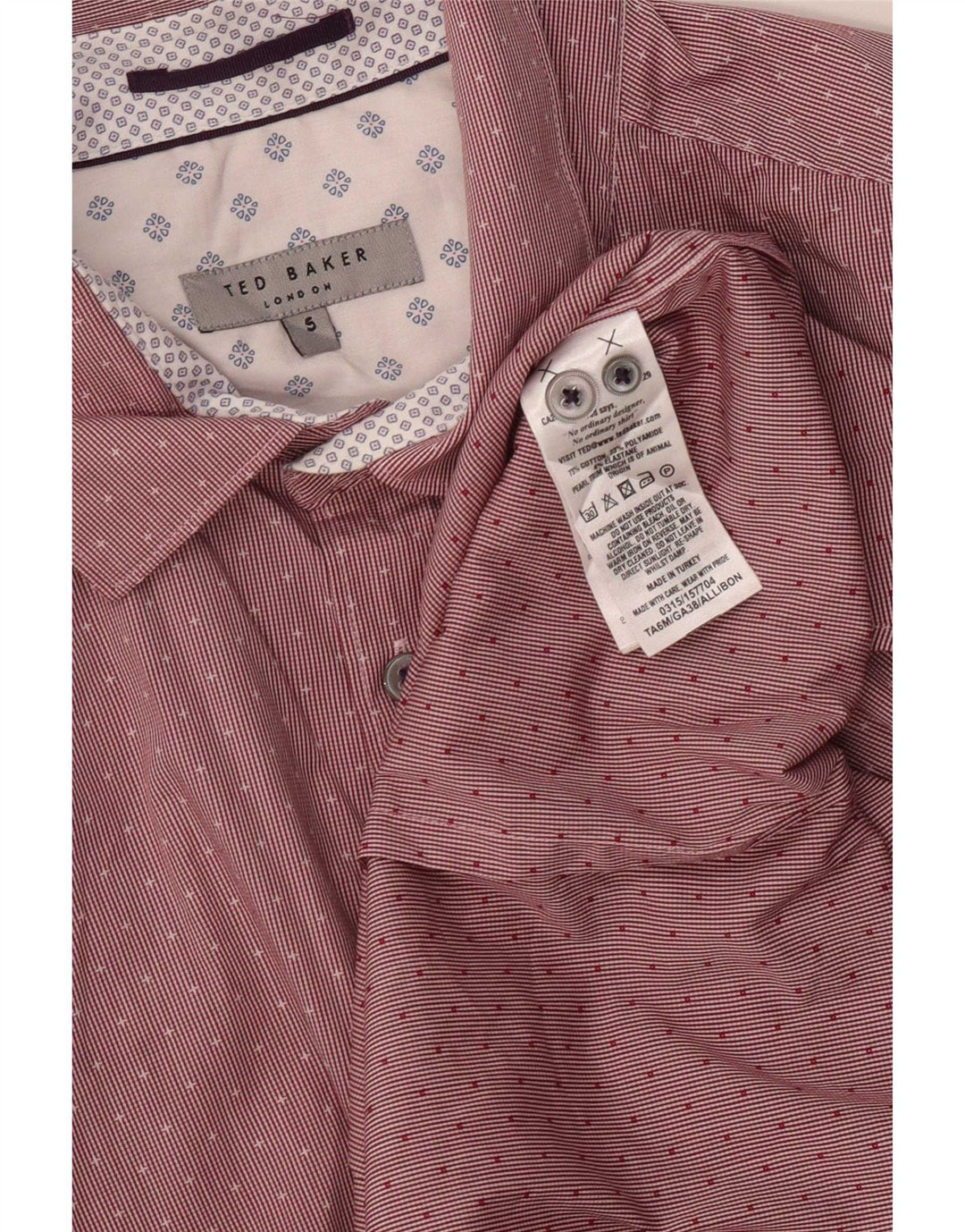 Ted Baker Mens Shirt Size 5 XL Red Pinstripe Cotton