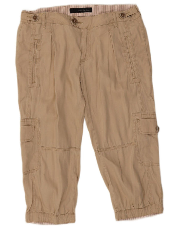 Pantaloni cargo Capri da donna Calvin Klein W29 L19 Lino beige