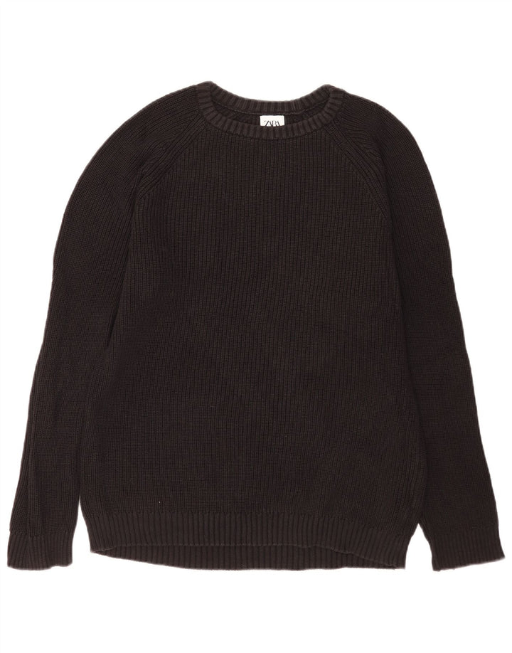 Zara Mens Crew Neck Jumper Sweater Large Black Cotton