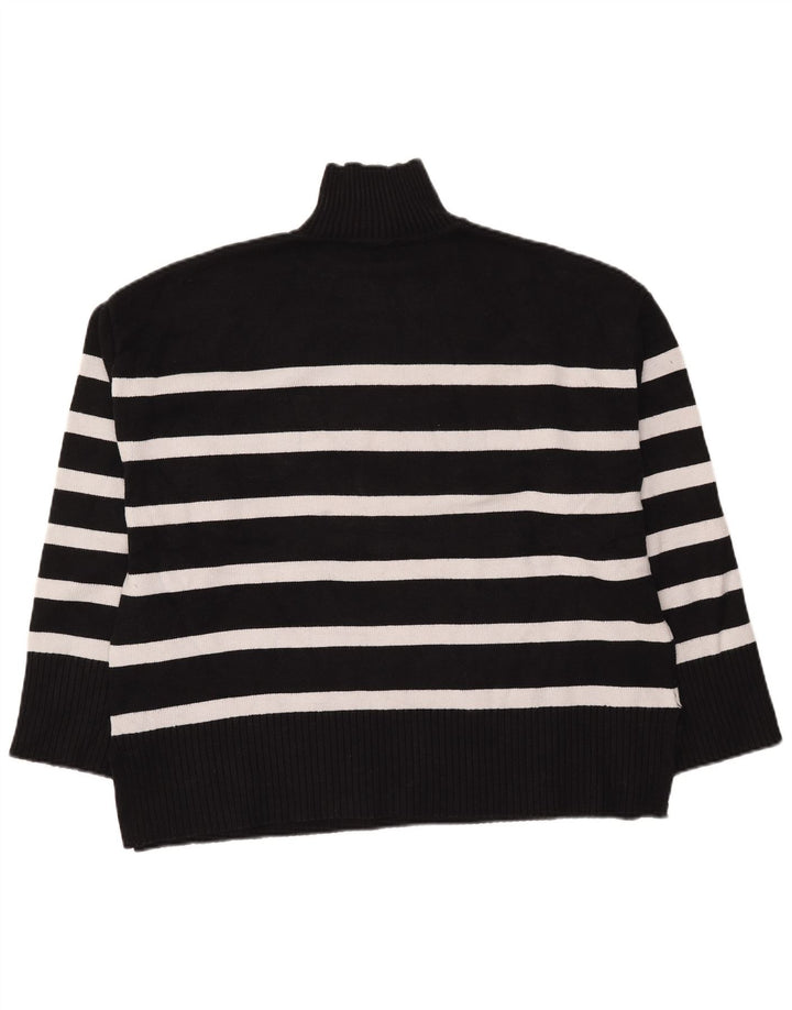Zara Womens Oversized Turtle Neck Jumper Sweater UK 16 Large Black Striped