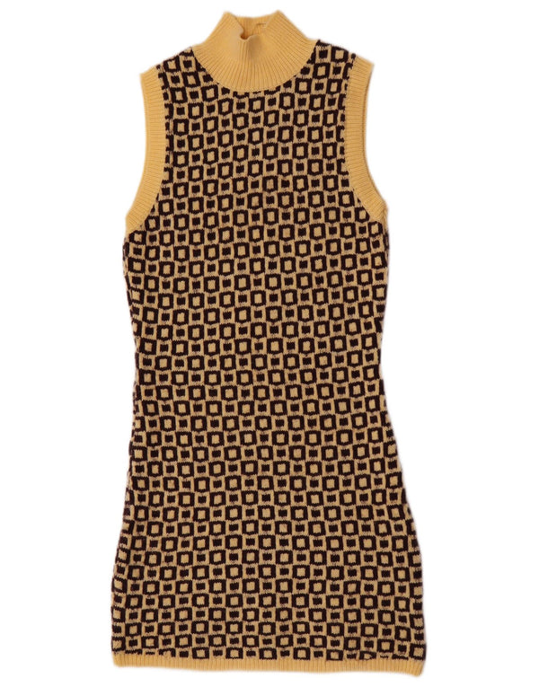 Zara Womens Sleeveless Jumper Dress UK 12 Medium Yellow Geometric Acrylic