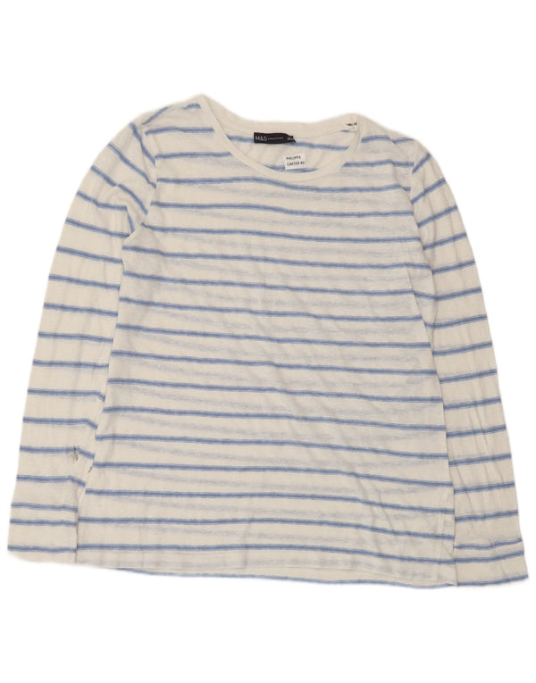 Marks & Spencer Womens Blouse Top UK 14 Medium White Striped Polyester