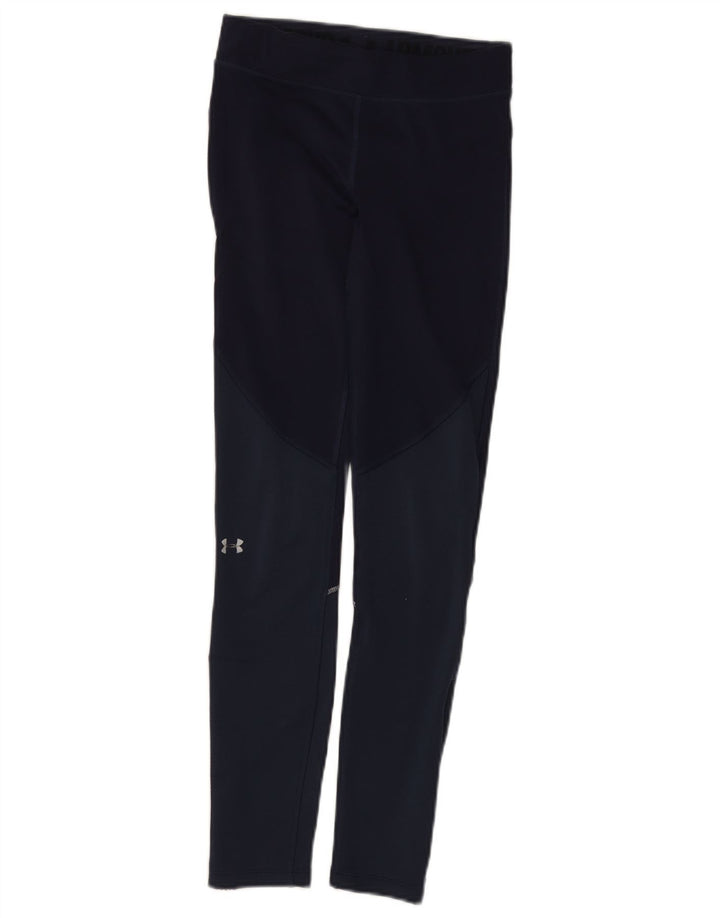 Under Armour Dame Leggings UK 4 XS Navy Blue Colourblock Polyester