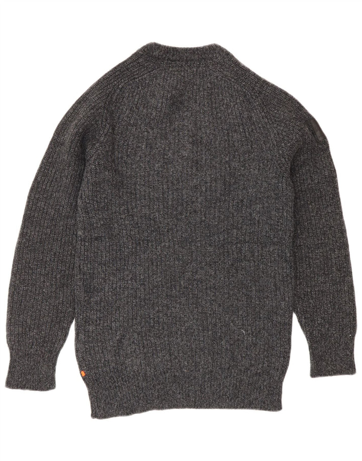 Superdry Damen-Pullover mit Rundhalsausschnitt, Größe S, graue Wolle