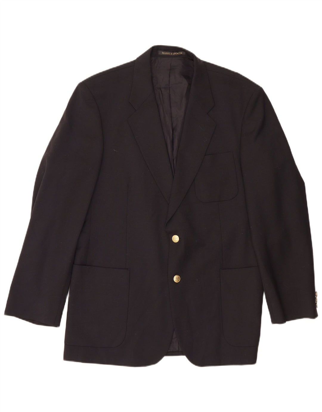 Marks & Spencer Mens 2 Button Blazer Jacket UK 42 Large Navy Blue Polyester
