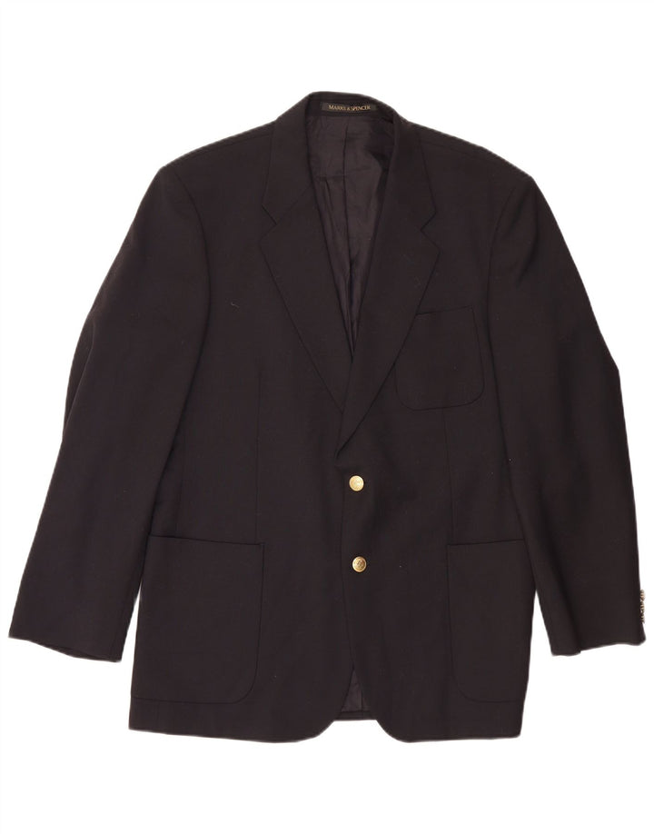 Marks & Spencer Mens 2 Button Blazer Jacket UK 42 Large Navy Blue Polyester