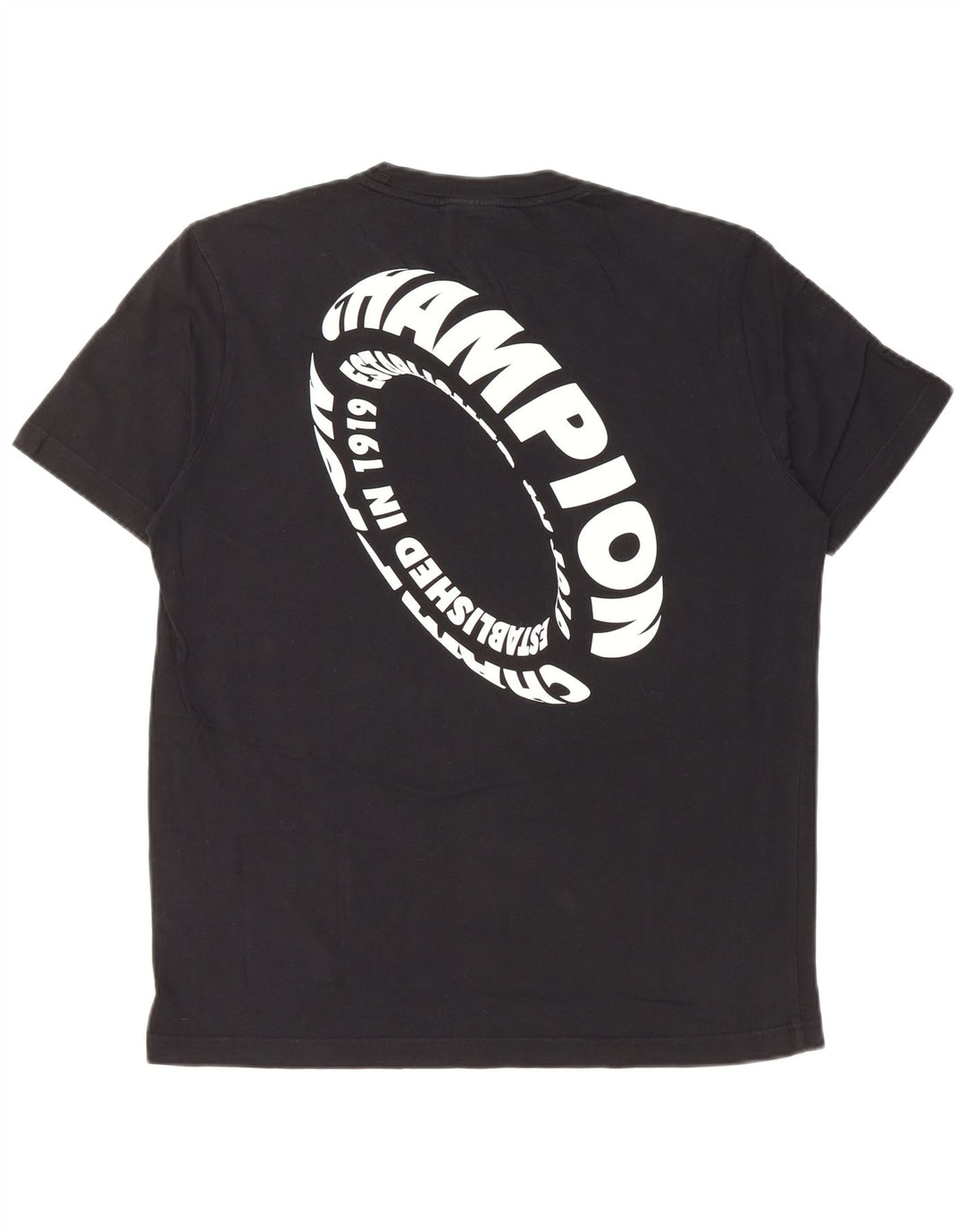 Champion Mens Graphic T-Shirt Top Medium Black Cotton