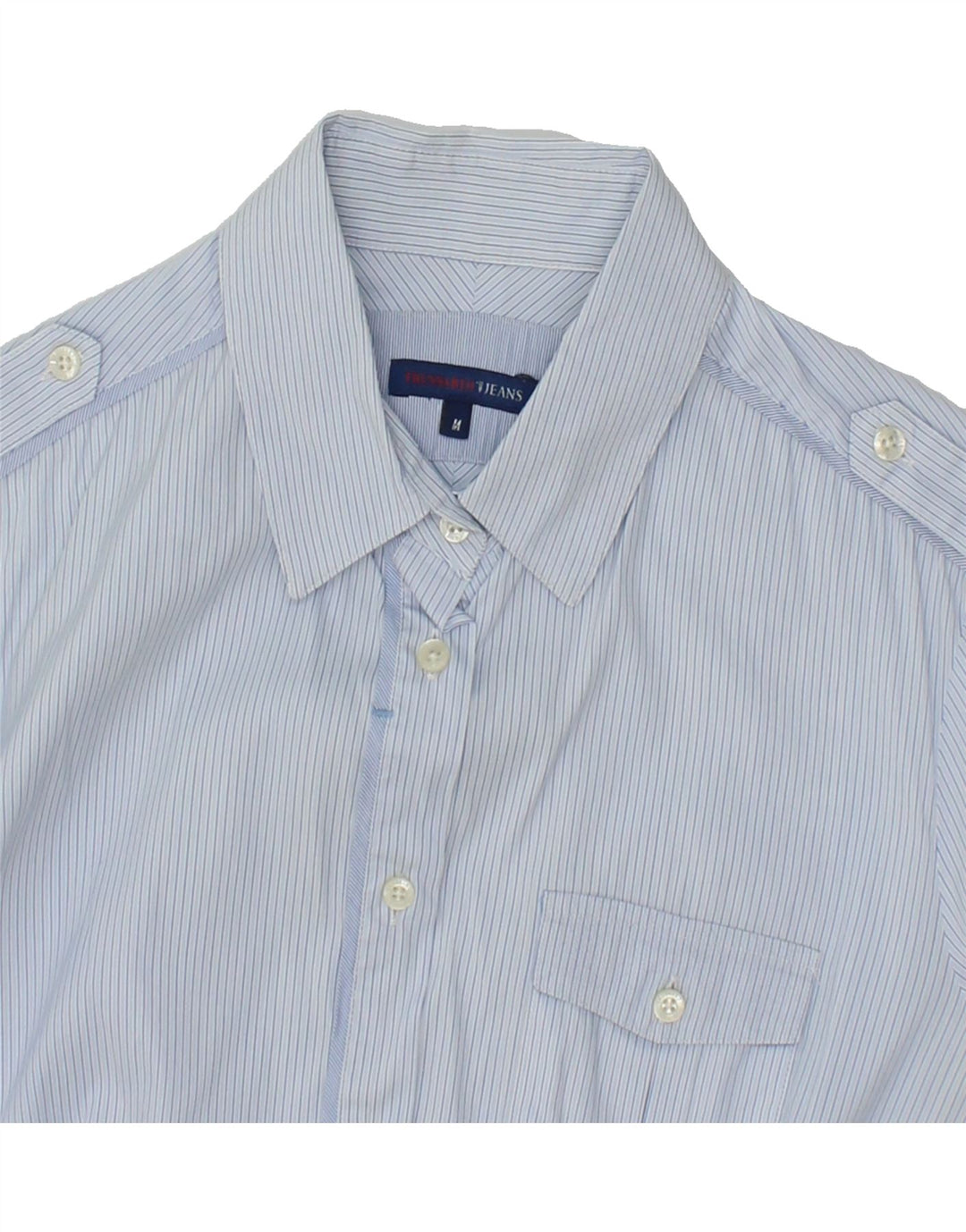 TRUSSARDI Womens Military Shirt UK 12 Medium Blue Striped Vintage Trussardi and Second-Hand Trussardi from Messina Hembry 