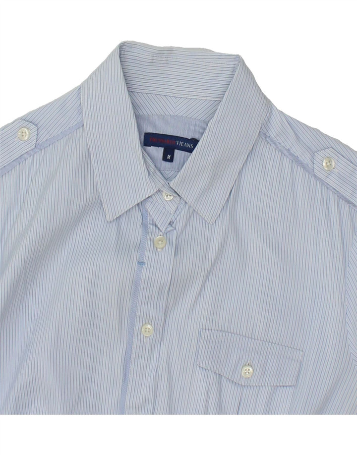 TRUSSARDI Womens Military Shirt UK 12 Medium Blue Striped Vintage Trussardi and Second-Hand Trussardi from Messina Hembry 