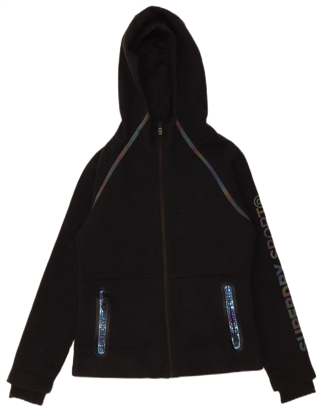 Superdry Womens Graphic Zip Hoodie Sweater UK 10 Small Black Polyester