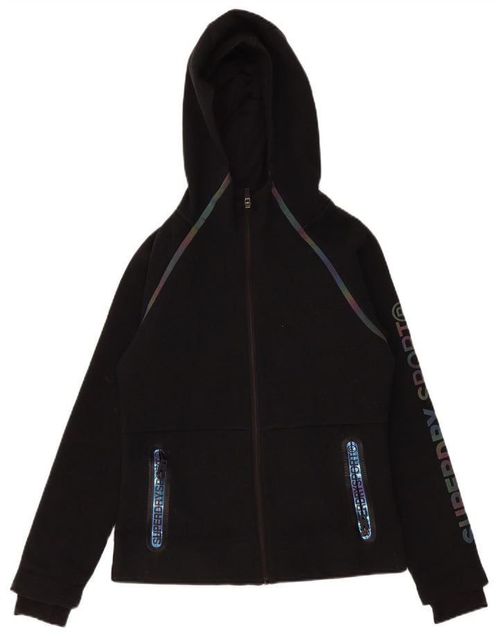 Superdry Womens Graphic Zip Hoodie Sweater UK 10 Small Black Polyester