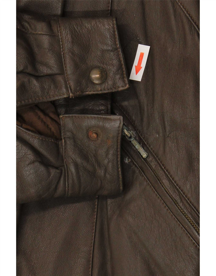 Vintage Mens Military Leather Jacket IT 54 2XL Brown
