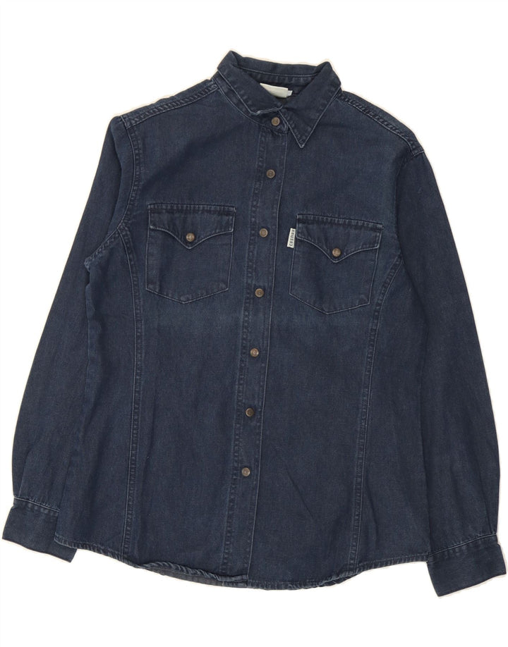 COSMOS Womens Denim Shirt EU 38 Medium Navy Blue Cotton Vintage Cosmos and Second-Hand Cosmos from Messina Hembry 