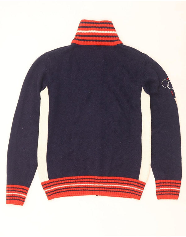 Pulover cardigan grafic pentru bărbați Datch UK 14 Mediu Lână color bloc albastru bleumarin
